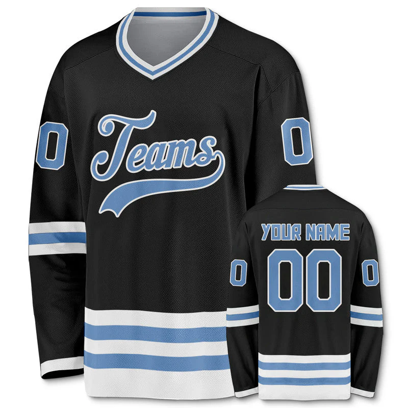 Custom Black Light Blue-White Authentic Hockey Jersey1